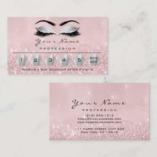 Loyality 6 Makeup Eyebrow Eyes Lashes Roos Silver Visitekaartje (Voorkant / Achterkant)