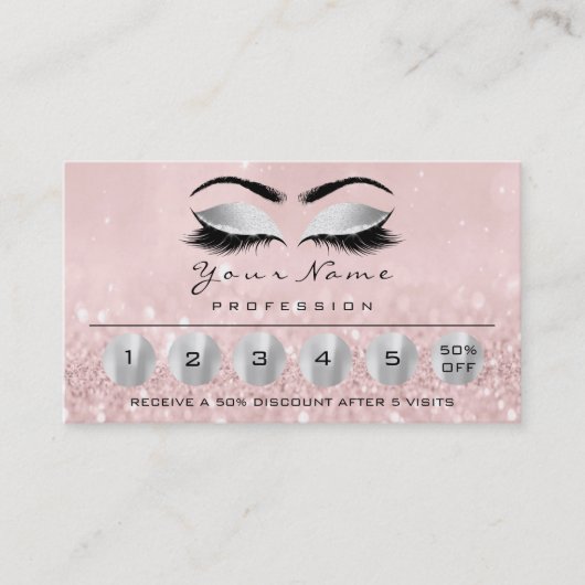 Loyality 6 Makeup Eyebrow Eyes Lashes Roos Silver Visitekaartje (Voorkant)