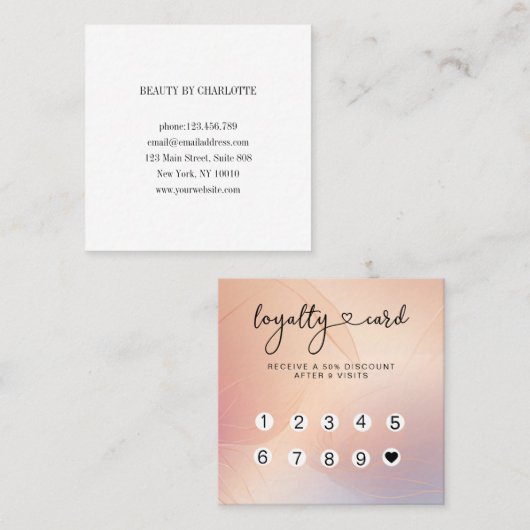 Loyalty 10 Nails Lashes Marble Vierkante Visitekaartje (Voorkant / Achterkant)