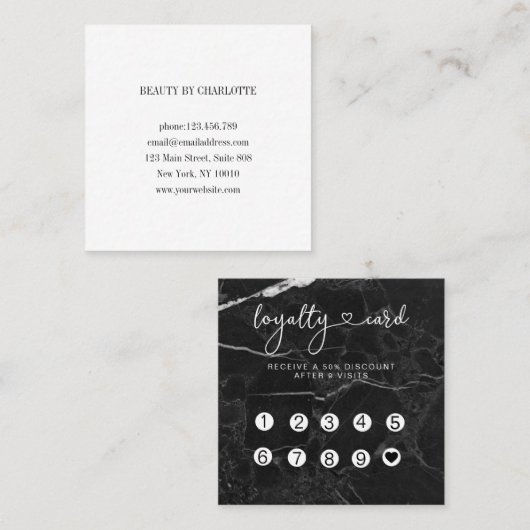 Loyalty 10 Nails Lashes Marble Vierkante Visitekaartje (Voorkant / Achterkant)
