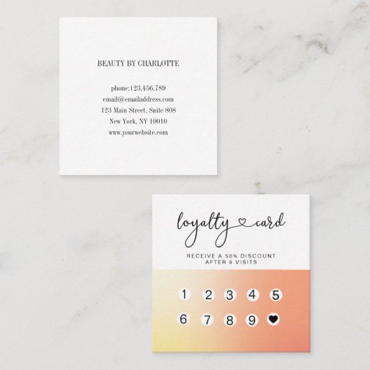 Loyalty 10 Nails Lashes Ombre Square Business Car Vierkante Visitekaartje (Voorkant / Achterkant)