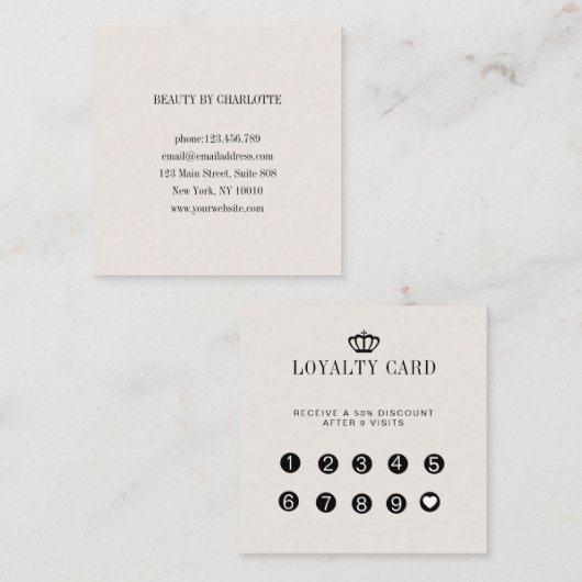 Loyalty 10 Nails Lashes Vierkante Visitekaartje (Voorkant / Achterkant)