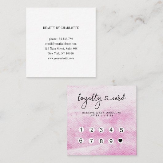 Loyalty 10 Nails Lashes Waterverf Vierkante Visitekaartje (Voorkant / Achterkant)