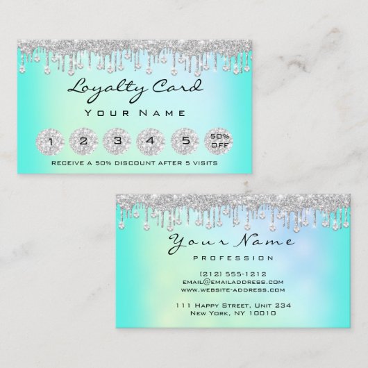 Loyalty 6 Makeup Estheticien Eyelash Diamond Mint Visitekaartje (Voorkant / Achterkant)