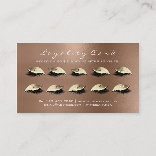 Loyalty Card 10 Makeup Lashes Extension Coffe Gold (Achterkant)