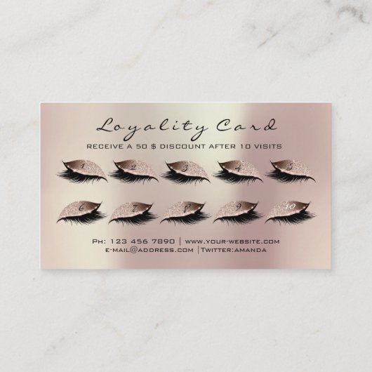 Loyalty Card 10 Makeup Lashes Extension Roos Gold (Achterkant)