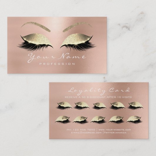 Loyalty Card 10 Makeup Lashes Extension Roos Gold (Voorkant / Achterkant)