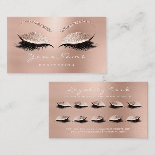 Loyalty Card 10 Makeup Lashes Extension Roos White (Voorkant / Achterkant)