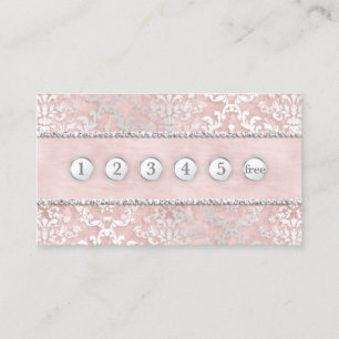 Loyalty Card Blue Pink Glimmer Damask Silver Visitekaartje