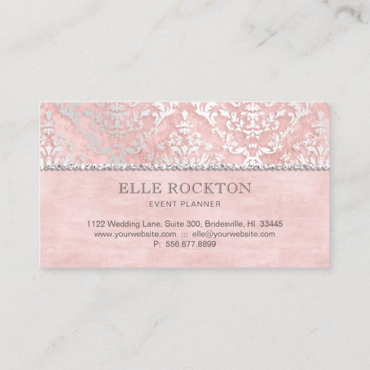 Loyalty Card Blue Pink Glimmer Damask Silver Visitekaartje (Achterkant)