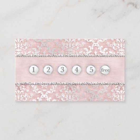 Loyalty Card Blue Pink Glimmer Damask Silver Visitekaartje (Voorkant)