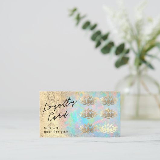 Loyalty Card Faux Gold folie Lotus op Opal Texture Visitekaartje (Staand voorkant)