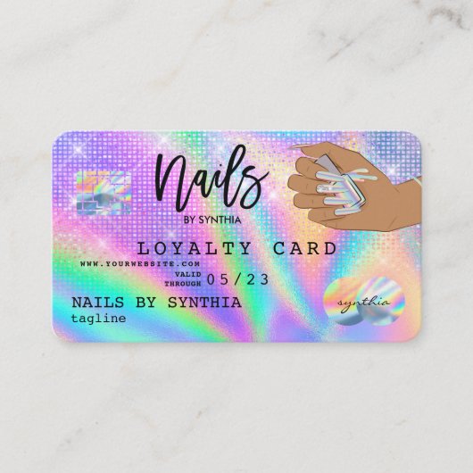 Loyalty Card Nails Creditcard Holographic Visitekaartje (Voorkant)