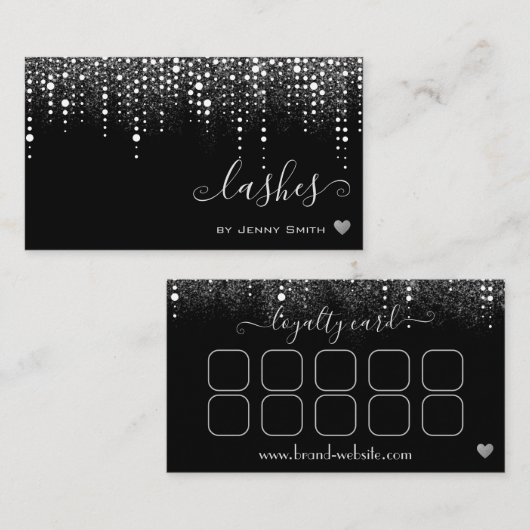 Loyalty Card Pretty Drips Silver Glitter Rain Visitekaartje (Voorkant / Achterkant)