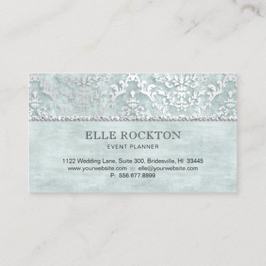 Loyalty Card Sage Green Glimmer Damask Silver Visitekaartje (Achterkant)