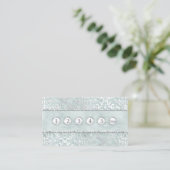Loyalty Card Sage Green Glimmer Damask Silver Visitekaartje (Staand voorkant)