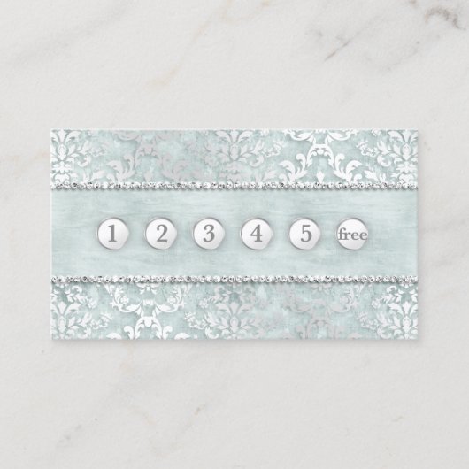 Loyalty Card Sage Green Glimmer Damask Silver Visitekaartje (Voorkant)