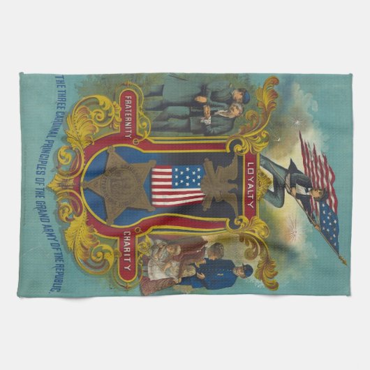 Loyalty, Charity en Frathood GAR Tea Towel Theedoek (Horizontaal)