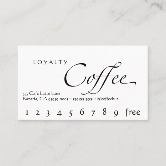 Loyalty Coffee Punchcard White met zwarte tekst (Voorkant)