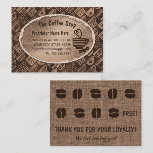 Loyalty Coffee Shop Latte Mok Beans Brown Art  Visitekaartje (Voorkant / Achterkant)