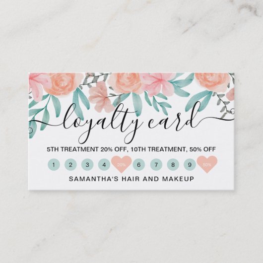 Loyalty coral peach floral waterverf hart 10 (Voorkant)