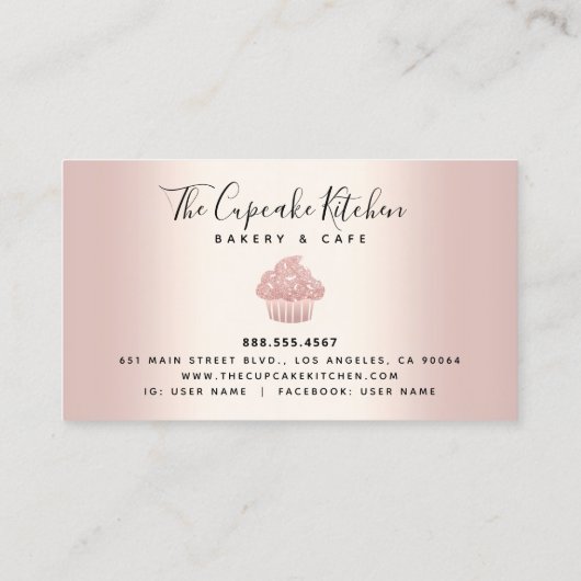 Loyalty Cupcake Bakery Chef Roos Gold Glitter Drip Visitekaartje (Achterkant)