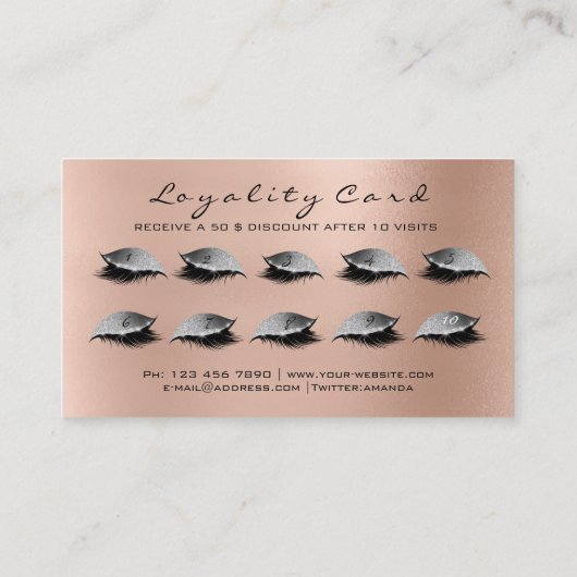 Loyalty Kaart 10 make-up wimpers extensie roze gri (Achterkant)
