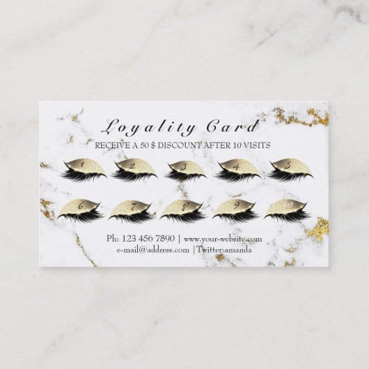 Loyalty Kaart 10 Makeup Artist Lashes Marble Gold (Achterkant)