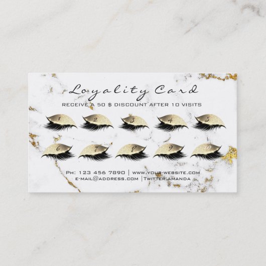 Loyalty Kaart 10 Makeup Lash Extension Marble Gold (Achterkant)