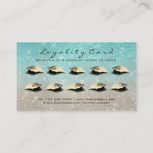 Loyalty Kaart 10 Makeup Lashes Extension Blue Gold (Achterkant)