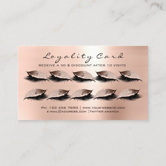 Loyalty Kaart 10 Makeup Lashes Extension Blue Roos (Achterkant)