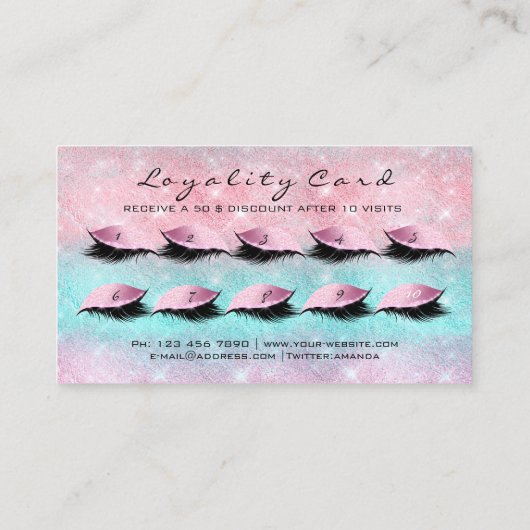 Loyalty Kaart 10 Makeup Lashes Extension Blue Roze (Achterkant)