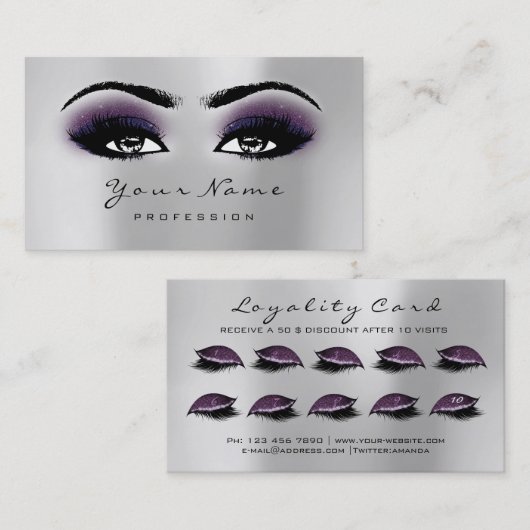 Loyalty Kaart 10 Makeup Lashes Extension Grey Plum (Voorkant / Achterkant)
