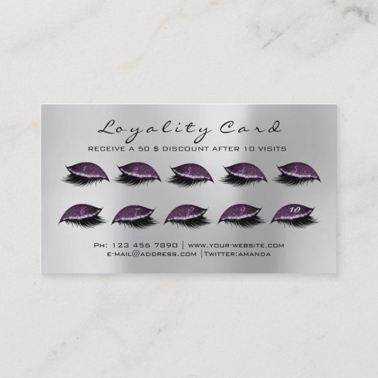 Loyalty Kaart 10 Makeup Lashes Extension Grey Plum (Achterkant)