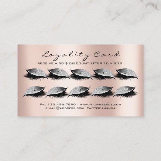 Loyalty Kaart 10 Makeup Lashes Extension Grey Roos (Achterkant)