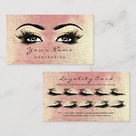 Loyalty Kaart 10 Makeup Lashes Extension Peach Roo (Voorkant / Achterkant)