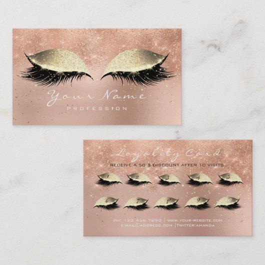 Loyalty Kaart 10 Makeup Lashes Pink Rose Gold Lux (Voorkant / Achterkant)