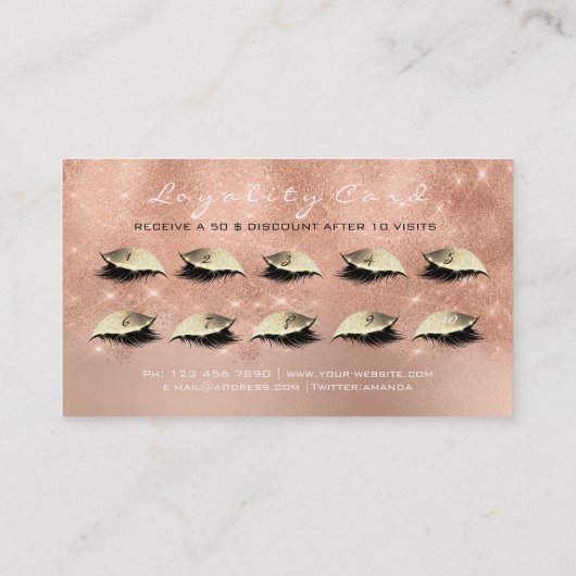 Loyalty Kaart 10 Makeup Lashes Roos Gold Glitter (Achterkant)