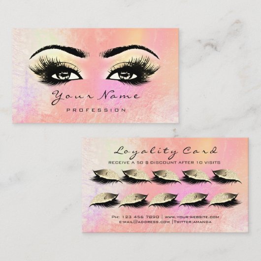 Loyalty Kaart 10 Makeup Lashes Uitbreidingsroze (Voorkant / Achterkant)