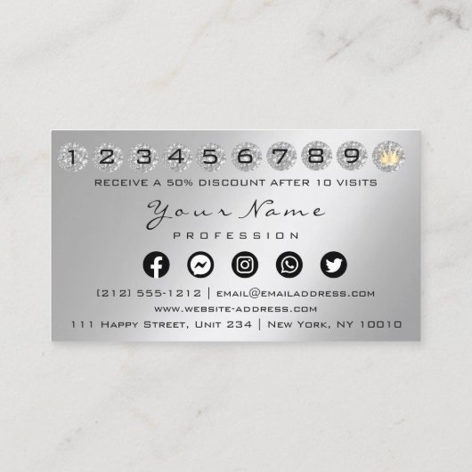 Loyalty Kaart 10 Punch Crown Silver QR Logo Foto Visitekaartje (Achterkant)