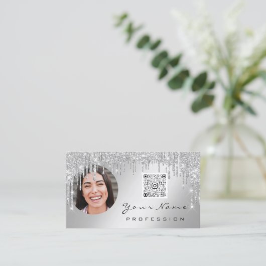 Loyalty Kaart 10 Punch Crown Silver QR Logo Foto Visitekaartje (Staand voorkant)