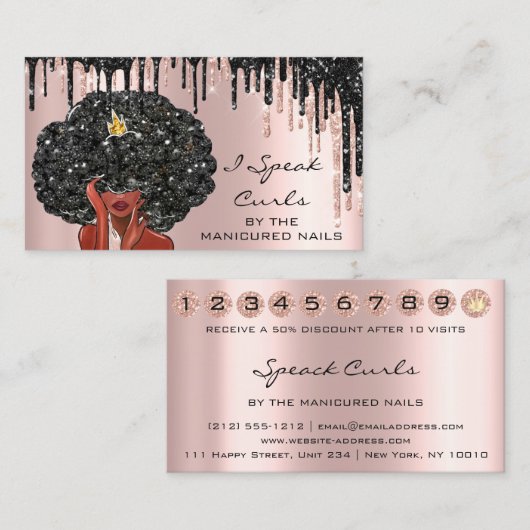 Loyalty Kaart 10 Punch Curly Hairdresser Crown Visitekaartje (Voorkant / Achterkant)