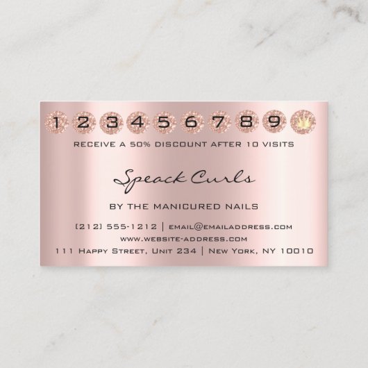 Loyalty Kaart 10 Punch Curly Hairdresser Crown Visitekaartje (Achterkant)