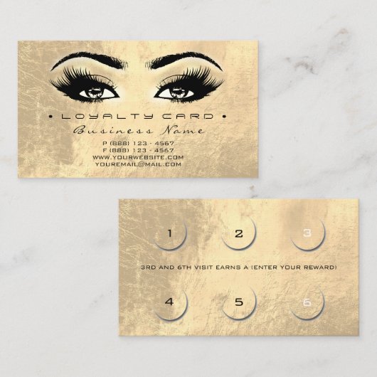 Loyalty Kaart 6 Beauty Lash Extesion Gold Makeup (Voorkant / Achterkant)
