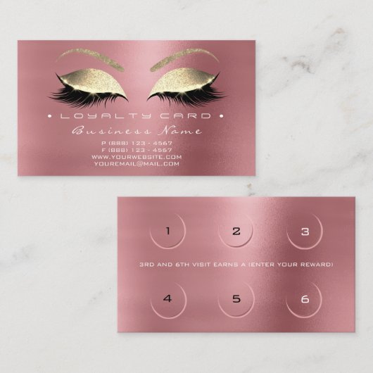 Loyalty Kaart 6 Beauty Lashes Roos Pink Gold Bean (Voorkant / Achterkant)