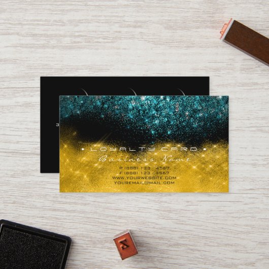 Loyalty Kaart 6 Beauty Salon Blauwgroen Blue Glitt (Voorkant / Achterkant in situ)