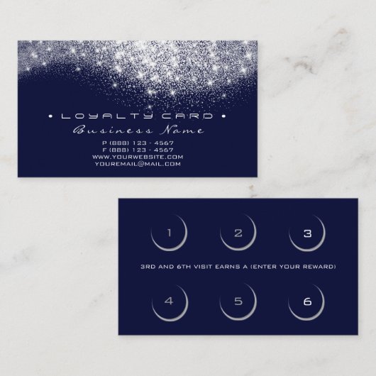Loyalty Kaart 6 Beauty Salon Gray Navy Glitter (Voorkant / Achterkant)