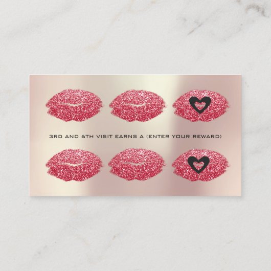 Loyalty Kaart 6 Beauty Salon Kiss Red Hearts Lips (Achterkant)