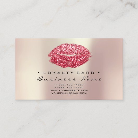 Loyalty Kaart 6 Beauty Salon Kiss Red Hearts Lips (Voorkant)