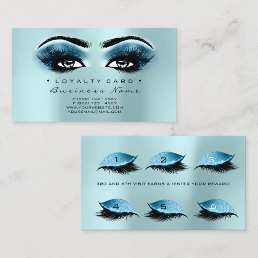 Loyalty Kaart 6 Beauty Salon Lash Aqua Roze Blauw (Voorkant / Achterkant)